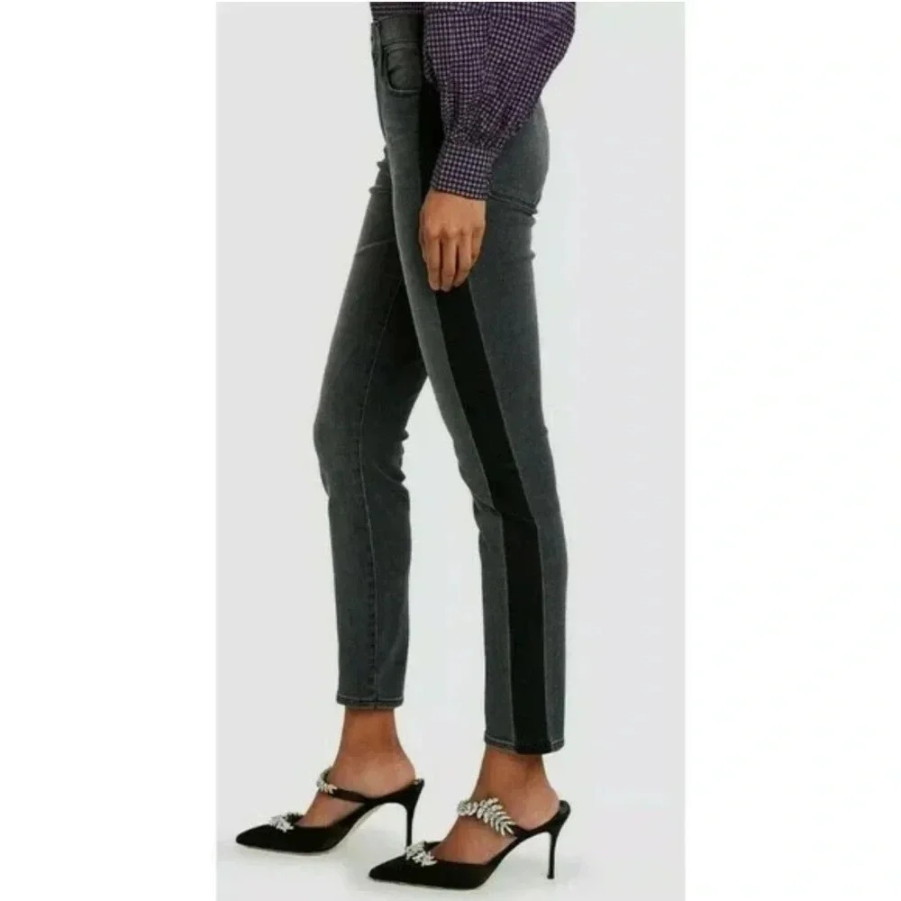 Frame Denim Jean Le High Straight Leg Women Size 25 Color Two Tone‎ Grey Black